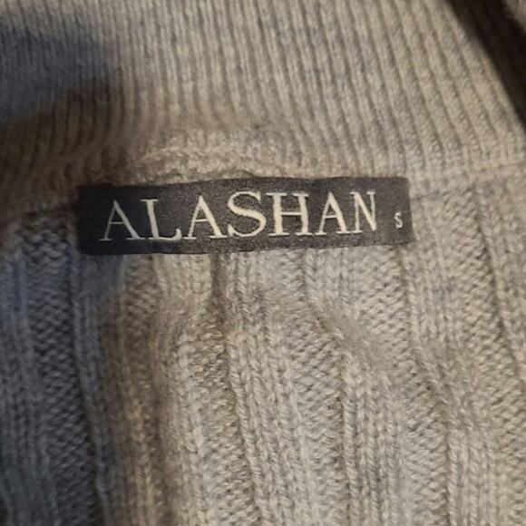 Wool Cashmere Alashan Gray Ribbed Sweater Pullover Quarter Zip-Size Small - Picture 4 of 6